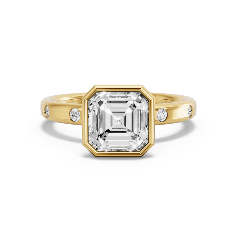 Image for Asscher Classic Bezel Ring with Sleek Accent band in 14K Yellow Gold