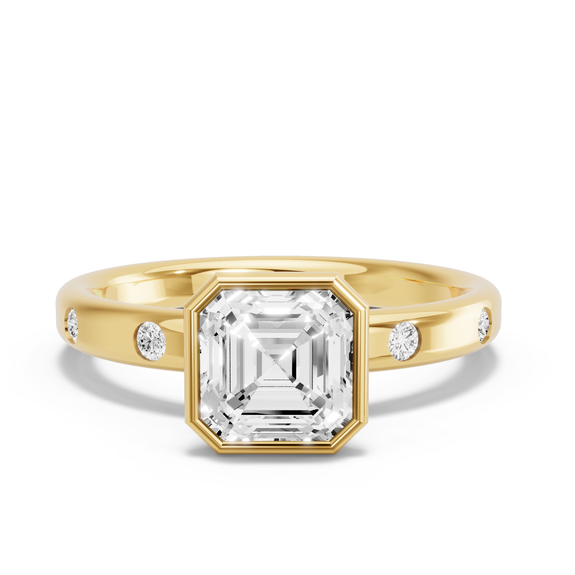 Image for Asscher Classic Bezel Ring with Sleek Accent band in 14K White Gold
