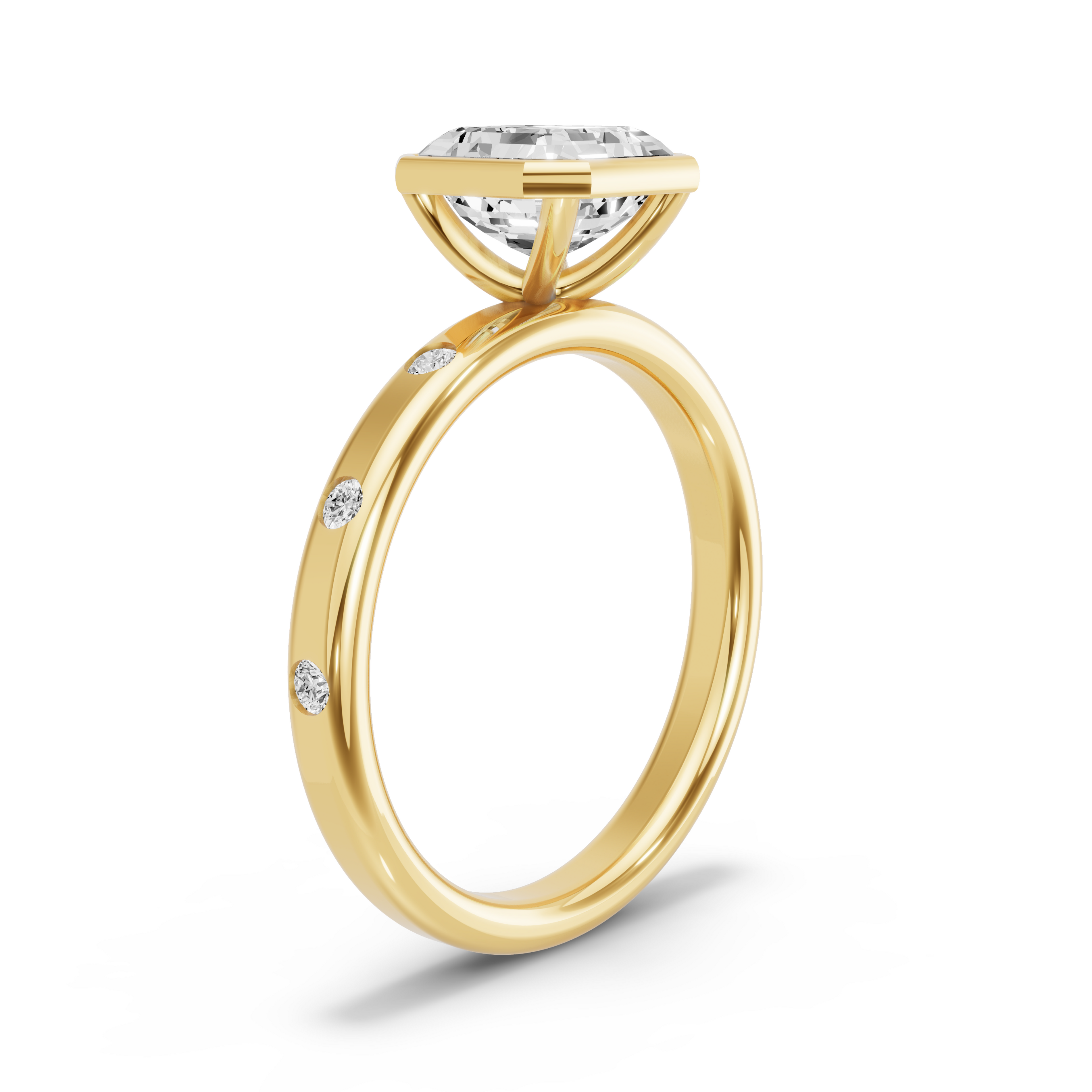 Image for Asscher Classic Bezel Ring with Sleek Accent band in 10K White Gold