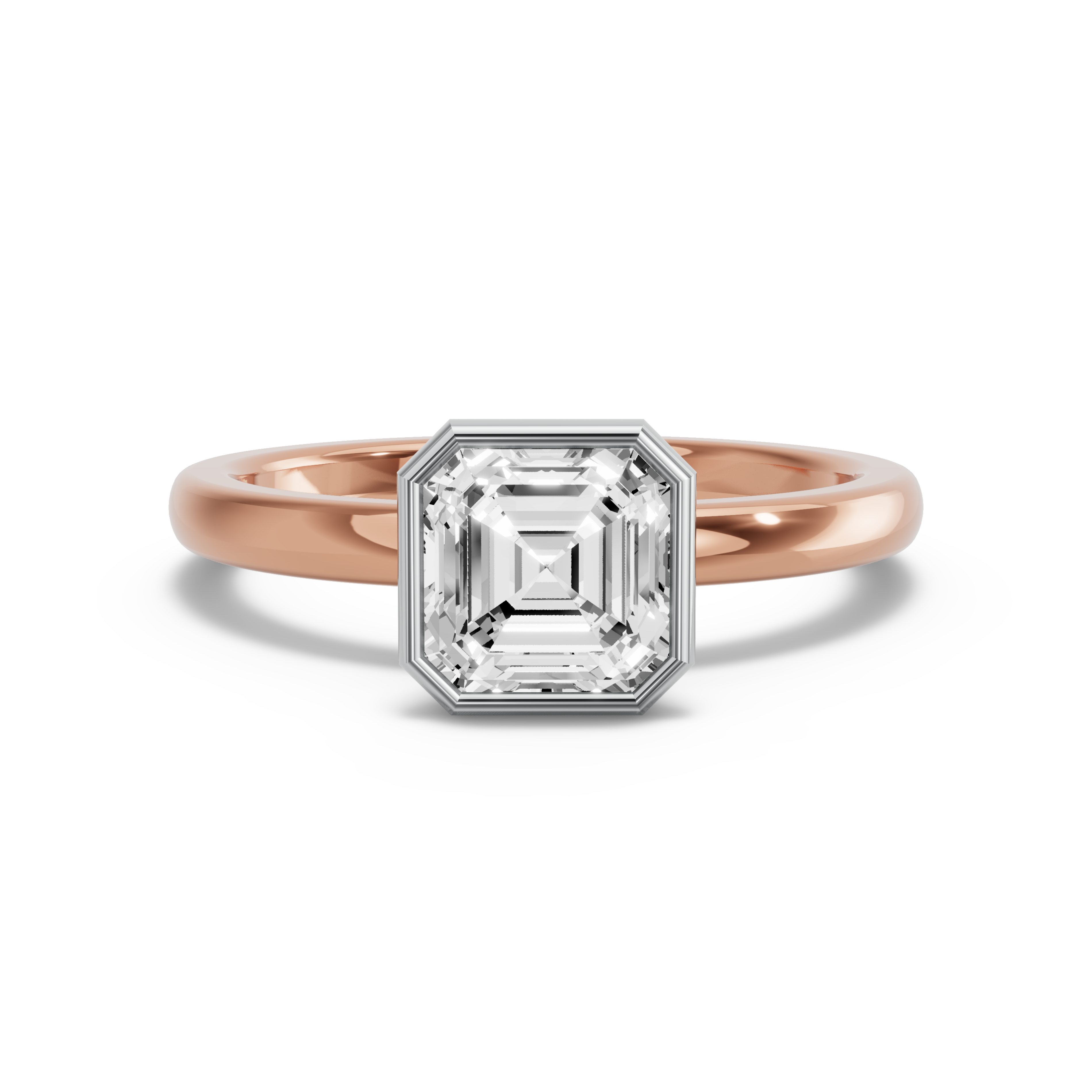Image for Asscher Classic Bezel Ring with Solitaire band in 18K Two Tone Rose Gold