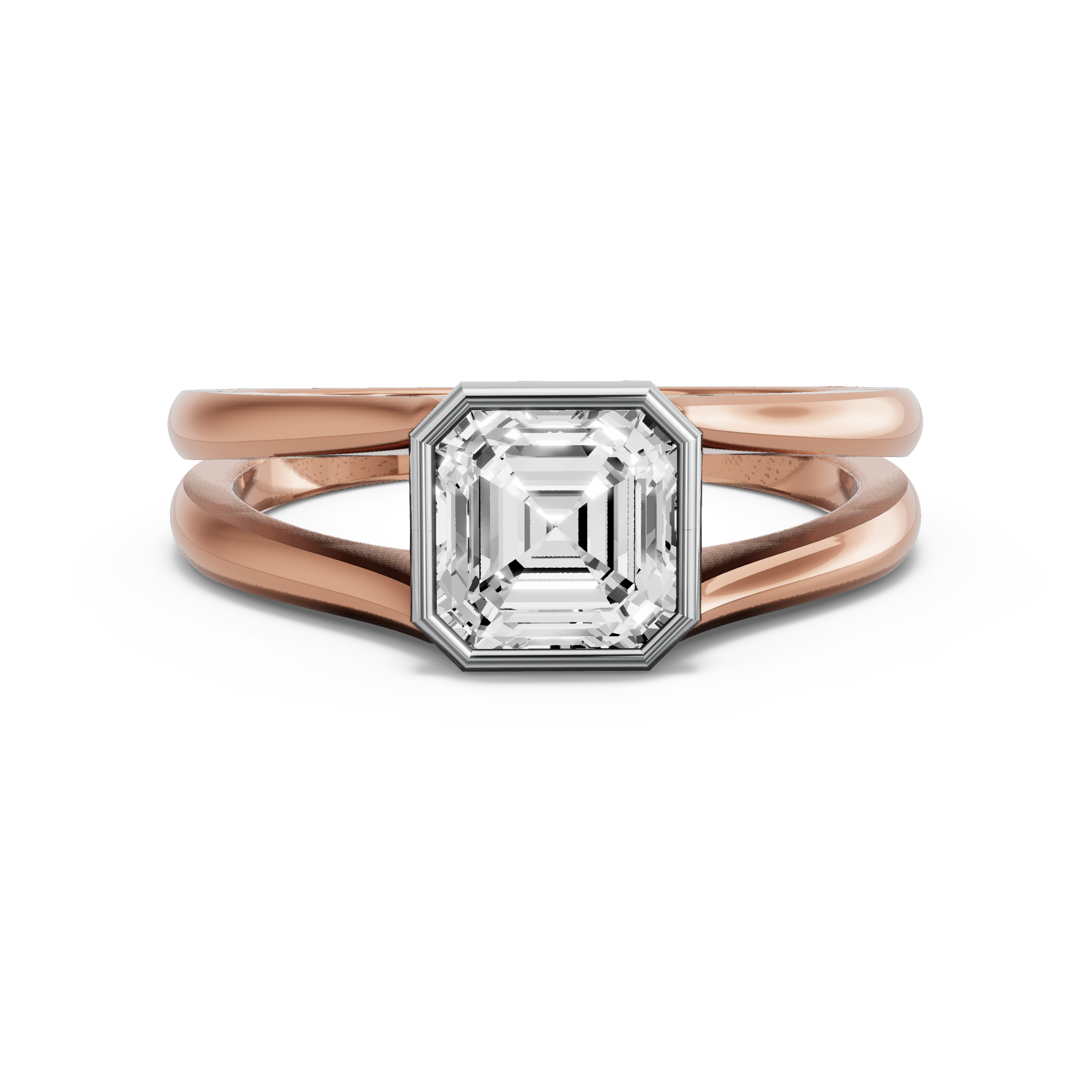 Image for Asscher Classic Bezel Ring with Split Ring Solitaire band in 14K Two Tone Rose Gold