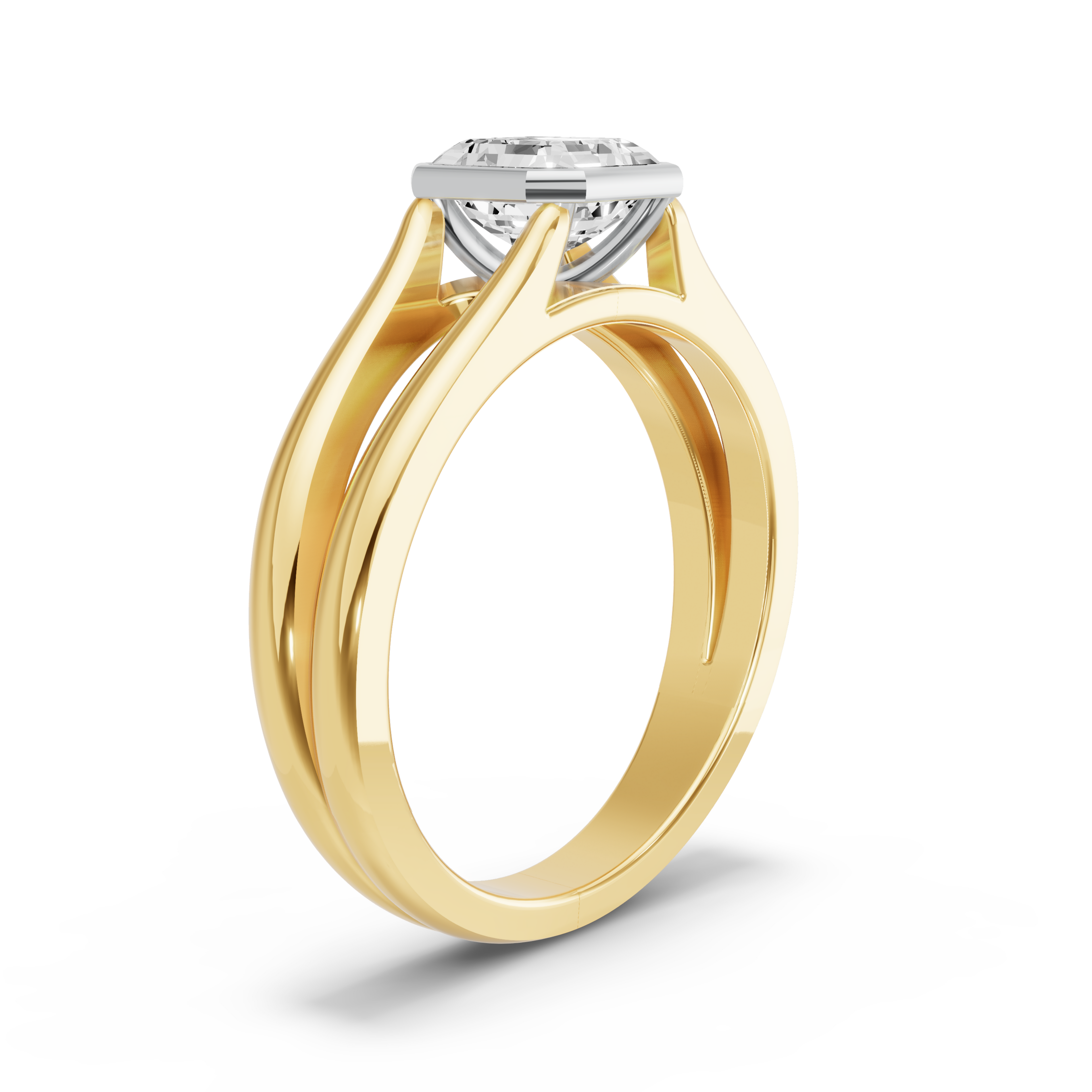 Image for Asscher Classic Bezel Ring with Split Ring Solitaire band in 14K Rose Gold