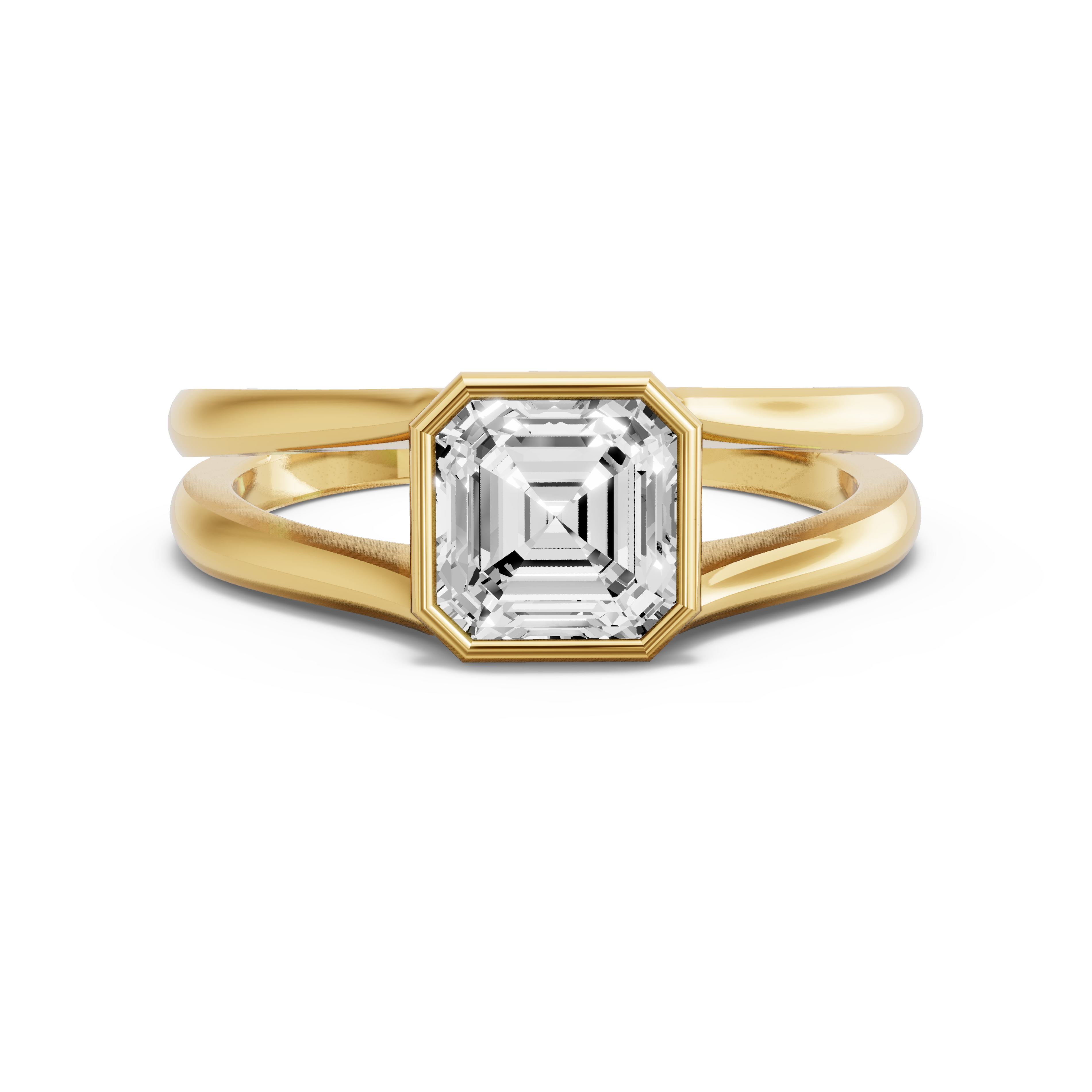 Image for Asscher Classic Bezel Ring with Split Ring Solitaire band in 10K White Gold
