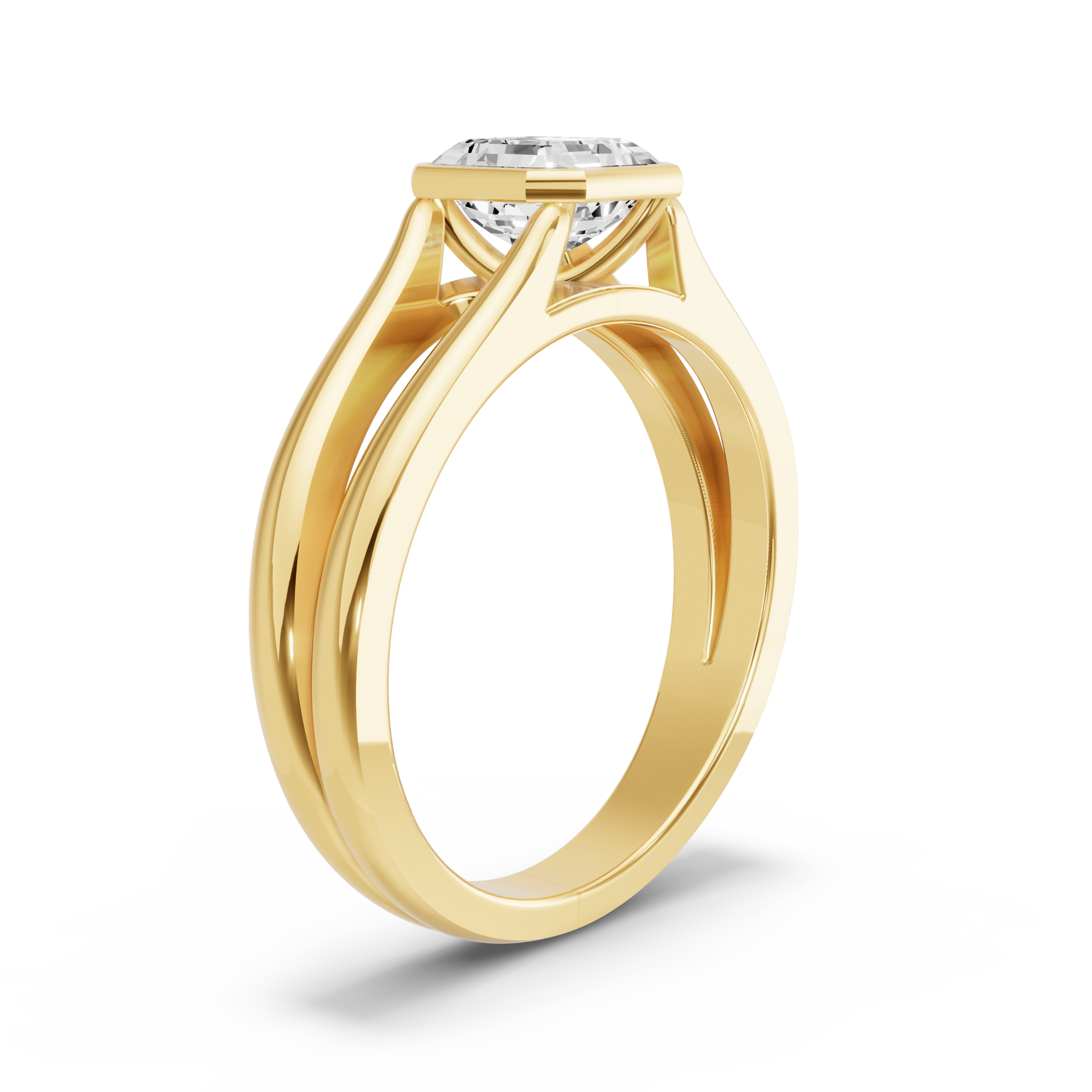 Image for Asscher Classic Bezel Ring with Split Ring Solitaire band in 18K White Gold