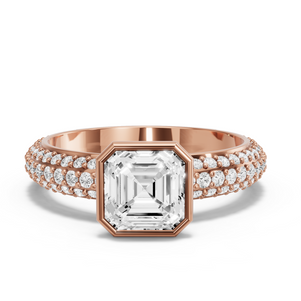Image for Asscher Classic Bezel Ring with Triple Row Pave band