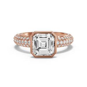 Image for Asscher Classic Bezel Ring with Triple Row Pave band in 14K Rose Gold