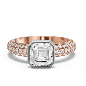 Image for Asscher Classic Bezel Ring with Triple Row Pave band