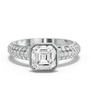Image for Asscher Classic Bezel Ring with Triple Row Pave band