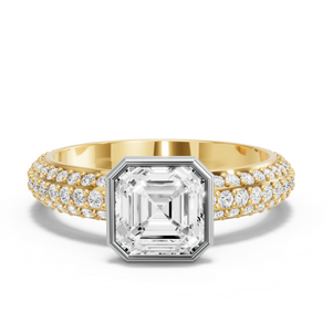 Image for Asscher Classic Bezel Ring with Triple Row Pave band