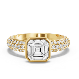 Image for Asscher Classic Bezel Ring with Triple Row Pave band