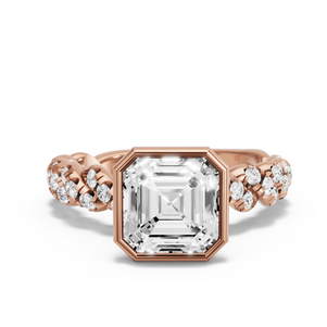 Image for Asscher Classic Bezel Ring with Twist Pave band