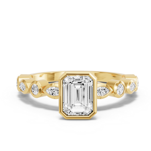 Image for Emerald Classic Bezel Ring with Alternating Marquise band