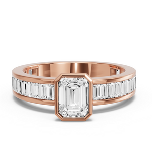 Image for Emerald Classic Bezel Ring with Baguette Channel band
