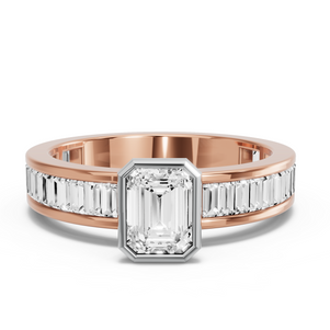 Image for Emerald Classic Bezel Ring with Baguette Channel band