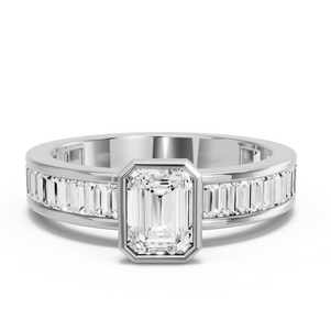 Image for Emerald Classic Bezel Ring with Baguette Channel band