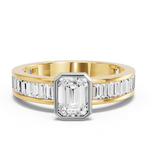 Image for Emerald Classic Bezel Ring with Baguette Channel band