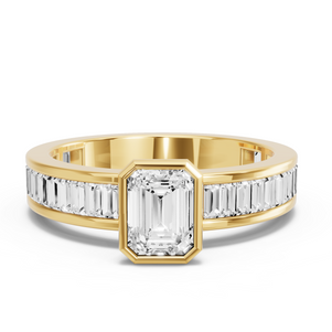 Image for Emerald Classic Bezel Ring with Baguette Channel band