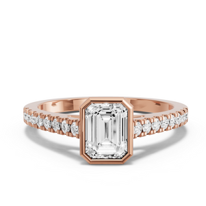 Image for Emerald Classic Bezel Ring with Cathedral Pave band