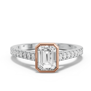 Image for Emerald Classic Bezel Ring with Cathedral Pave band