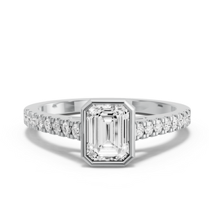 Image for Emerald Classic Bezel Ring with Cathedral Pave band
