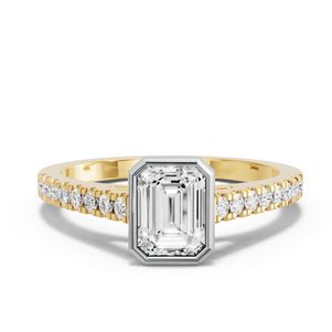 Image for Emerald Classic Bezel Ring with Cathedral Pave band