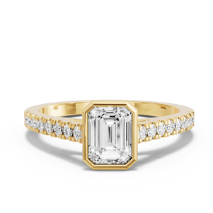 Image for Emerald Classic Bezel Ring with Cathedral Pave band