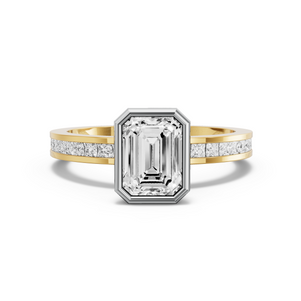 Image for Emerald Classic Bezel Ring with Channel band in 18K Two Tone Yellow Gold