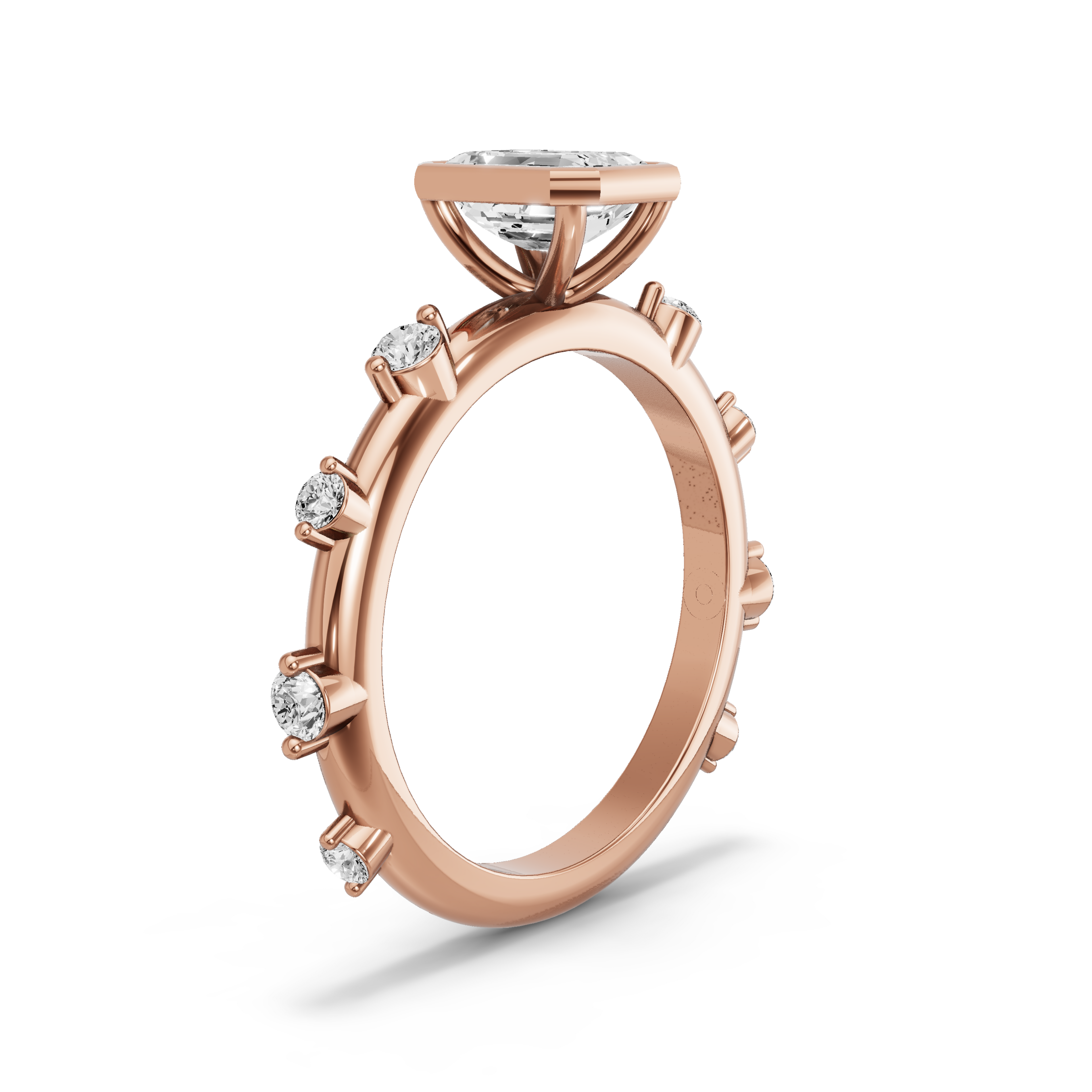 Image for Emerald Classic Bezel Ring with Floating Station band in 10K Rose Gold