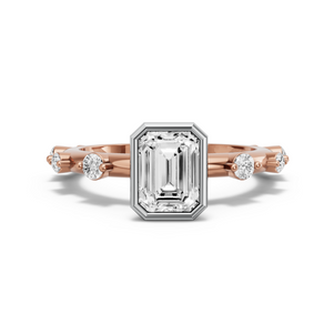 Image for Emerald Classic Bezel Ring with Floating Station band in 14K Two Tone Rose Gold