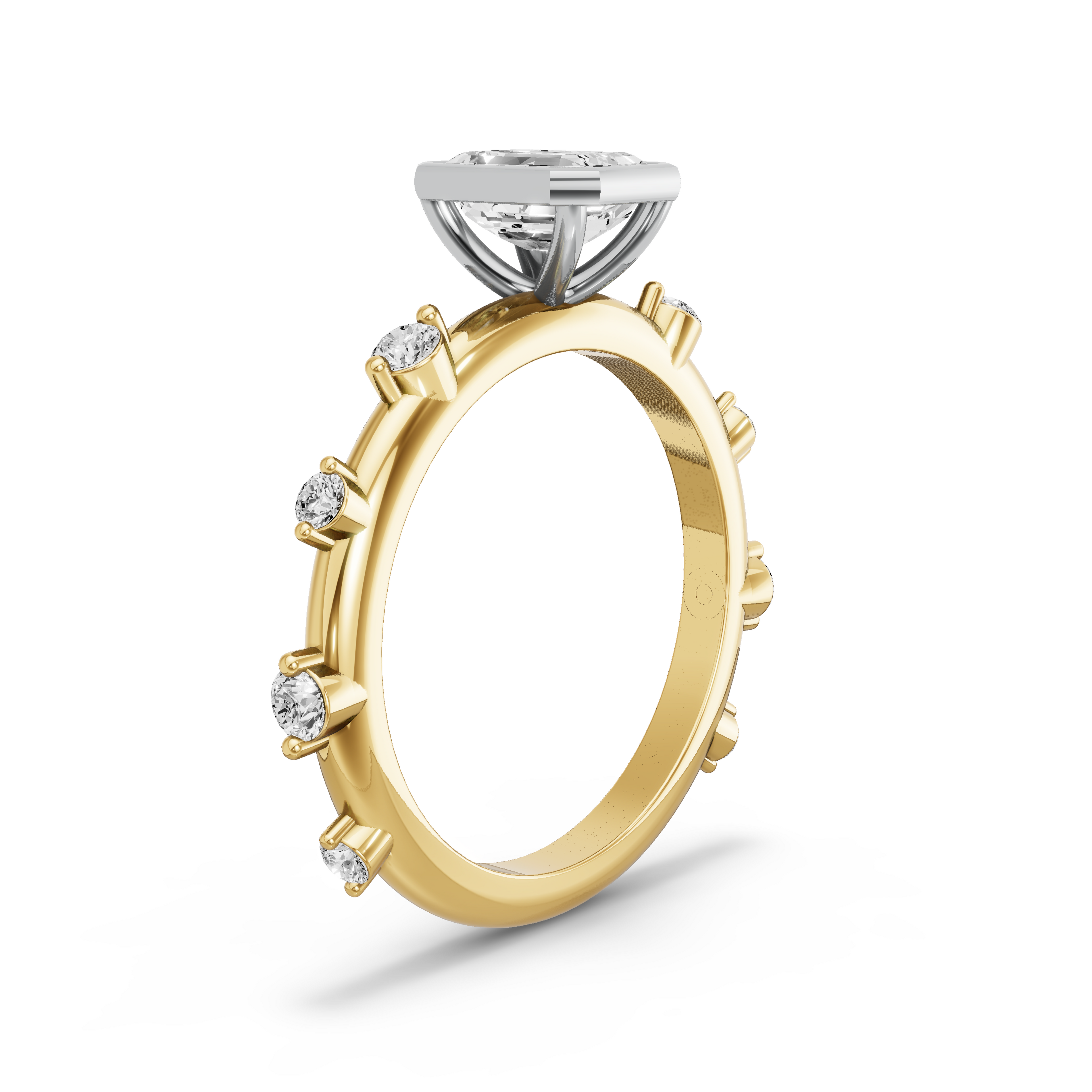Image for Emerald Classic Bezel Ring with Floating Station band in 18K Two Tone Yellow Gold
