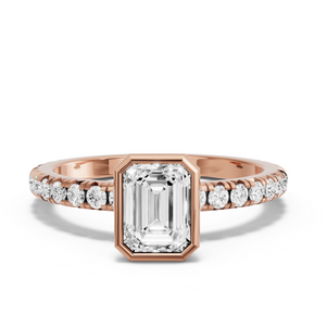 Image for Emerald Classic Bezel Ring with French Pave band