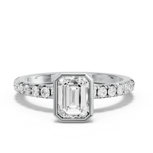 Image for Emerald Classic Bezel Ring with French Pave band