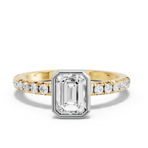 Image for Emerald Classic Bezel Ring with French Pave band