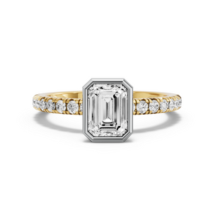 Image for Emerald Classic Bezel Ring with French Pave band in 14K Two Tone Yellow Gold