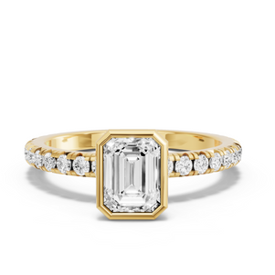 Image for Emerald Classic Bezel Ring with French Pave band