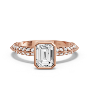 Image for Emerald Classic Bezel Ring with Knife Edge Pave band
