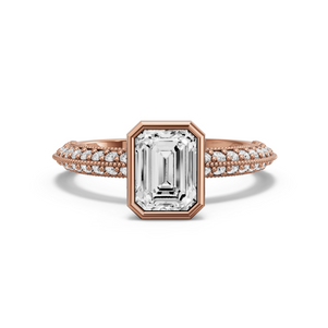 Image for Emerald Classic Bezel Ring with Knife Edge Pave band in 14K Rose Gold