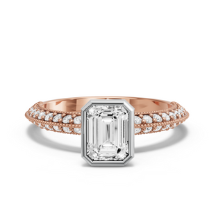 Image for Emerald Classic Bezel Ring with Knife Edge Pave band