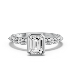 Image for Emerald Classic Bezel Ring with Knife Edge Pave band