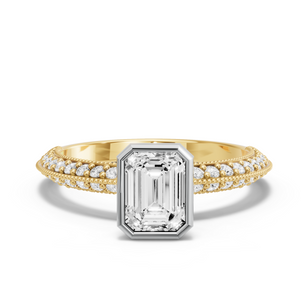 Image for Emerald Classic Bezel Ring with Knife Edge Pave band