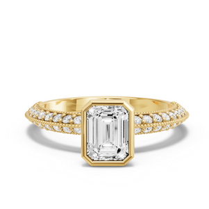 Image for Emerald Classic Bezel Ring with Knife Edge Pave band
