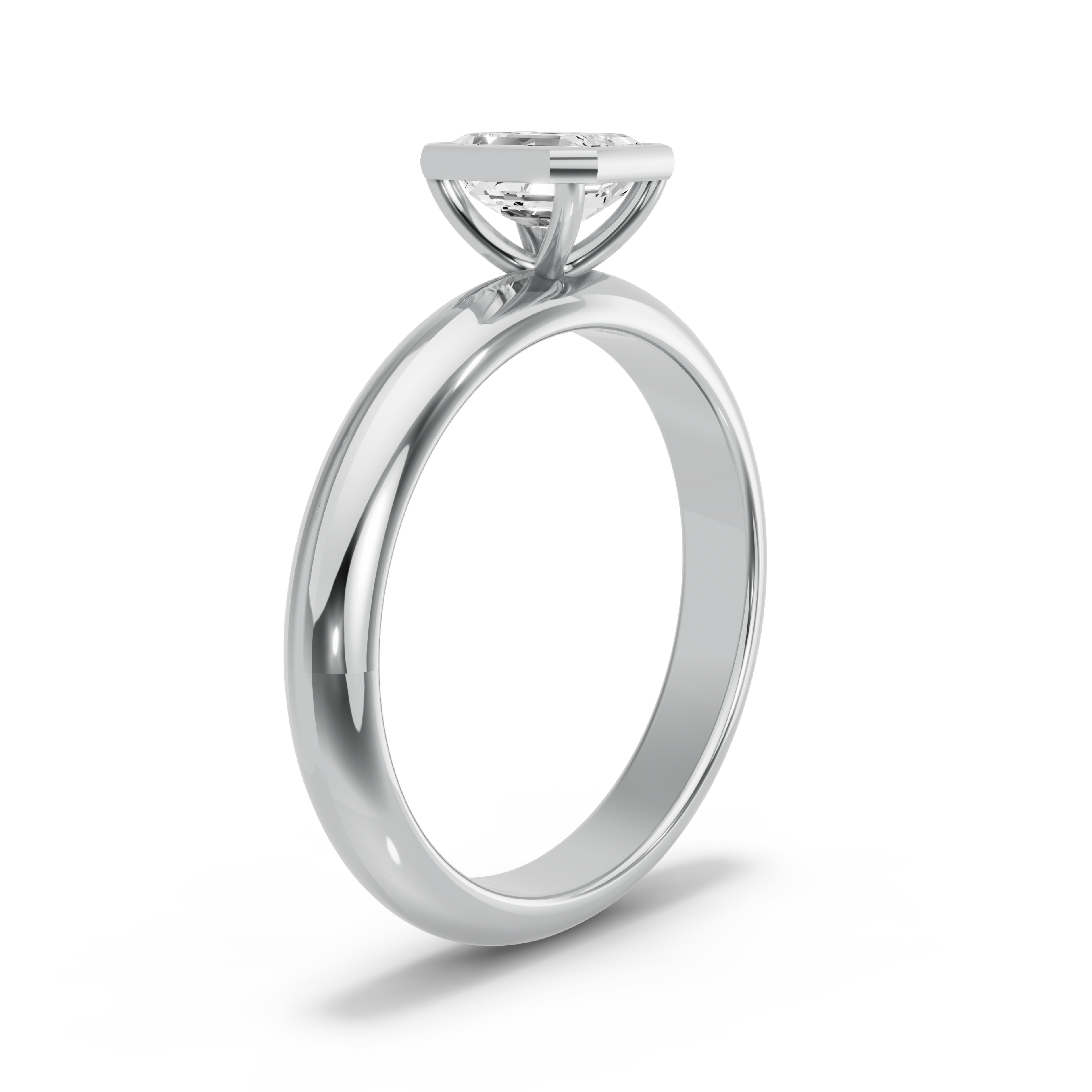 Image for Emerald Classic Bezel Ring with Knife Edge Solitaire band in 18K White Gold