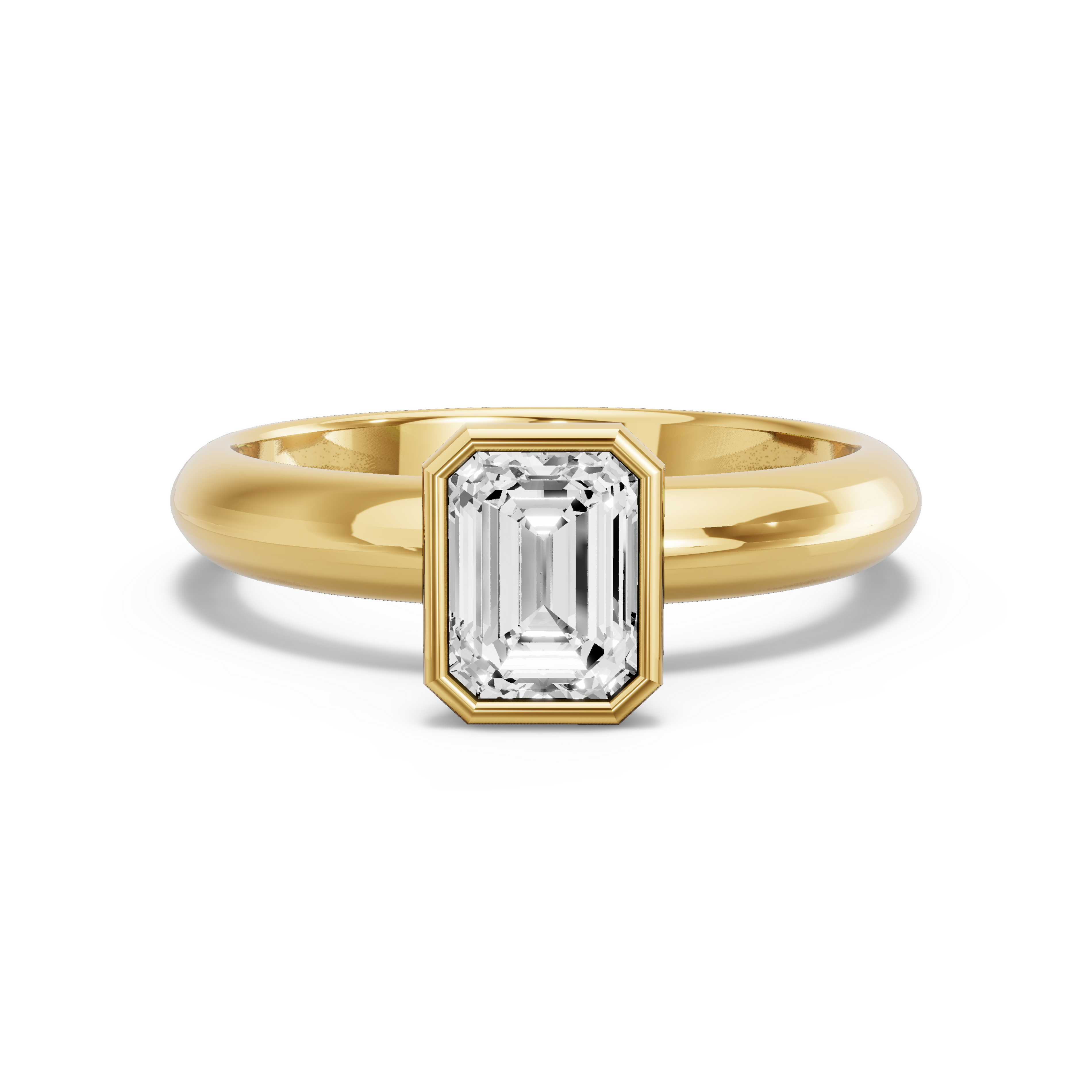 Image for Emerald Classic Bezel Ring with Knife Edge Solitaire band in 18K Yellow Gold