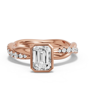 Image for Emerald Classic Bezel Ring with Rope Pave band