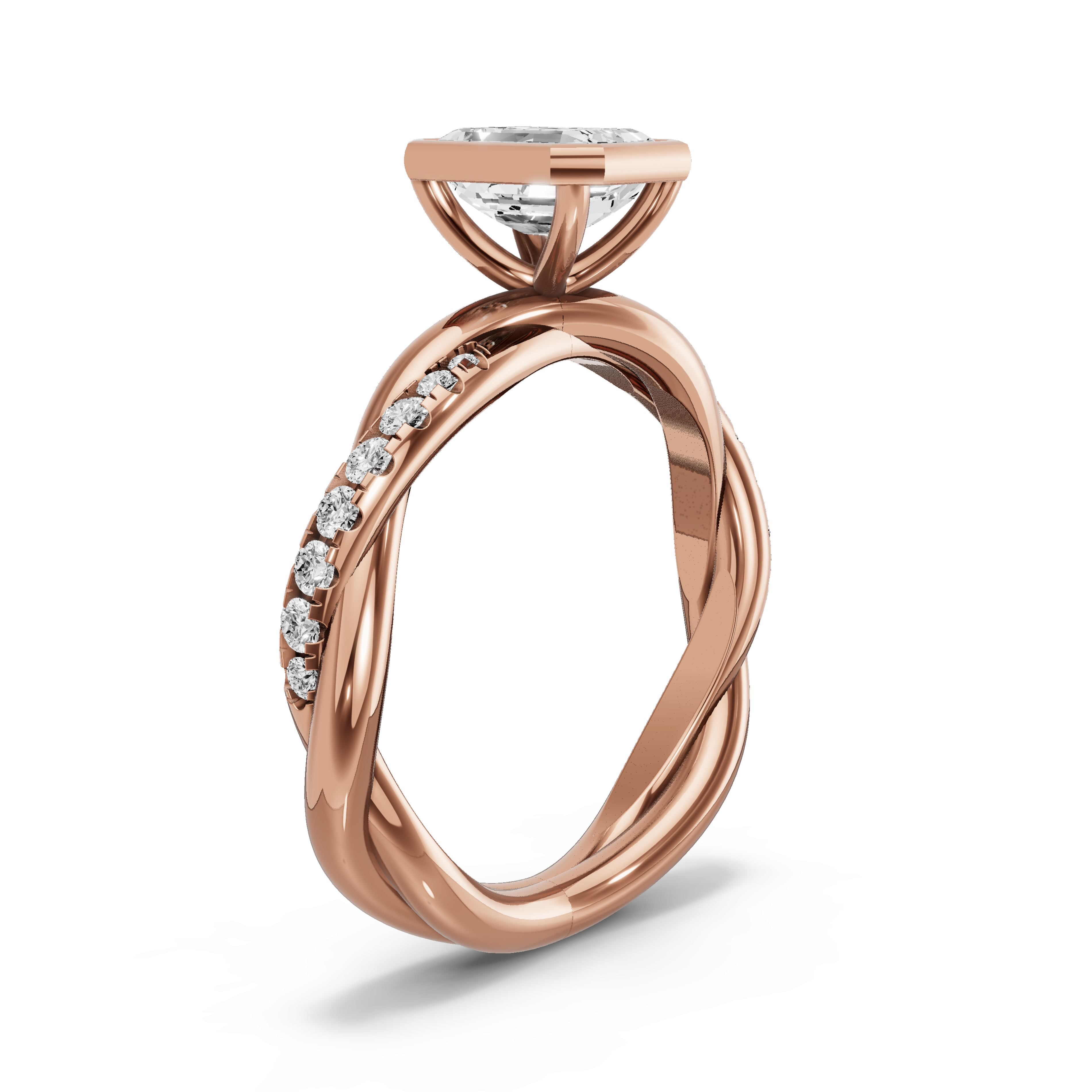Image for Emerald Classic Bezel Ring with Rope Pave band in 10K Rose Gold