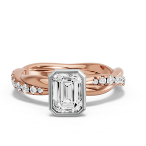Image for Emerald Classic Bezel Ring with Rope Pave band