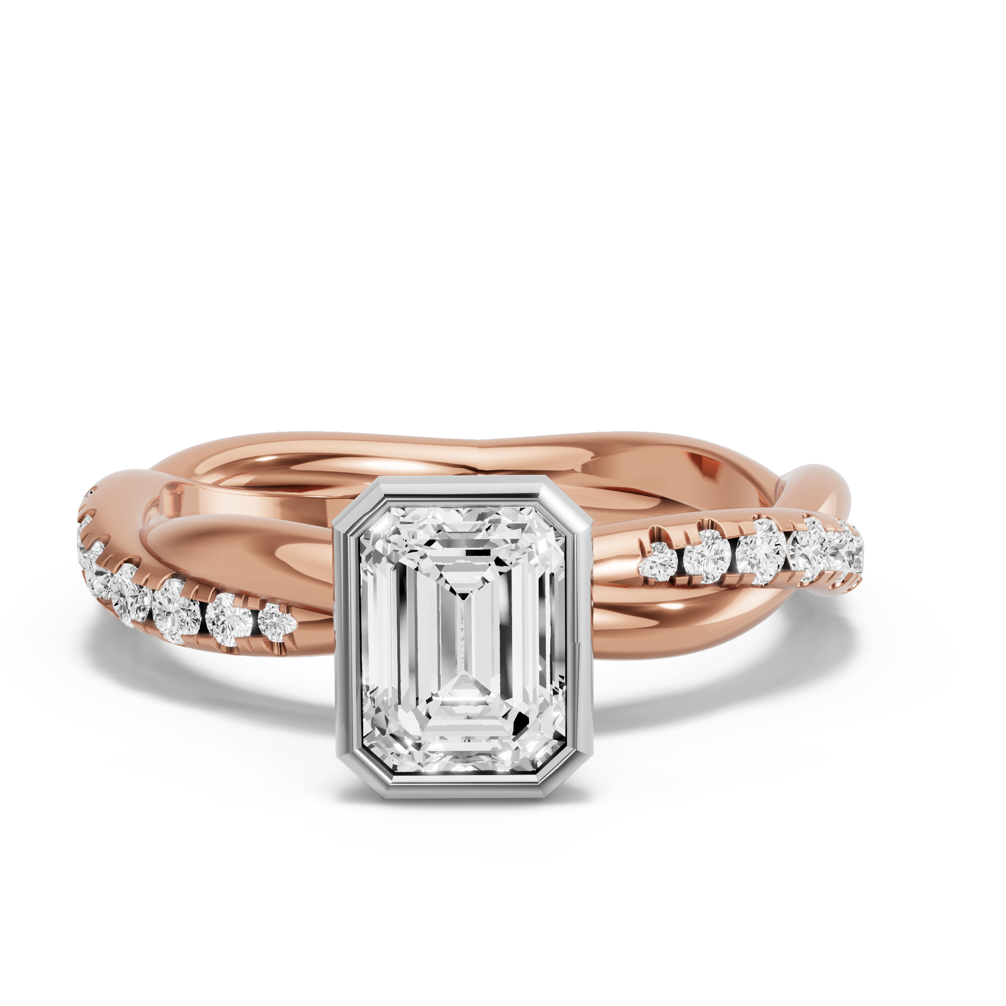 Image for Emerald Classic Bezel Ring with Rope Pave band in 10K Two Tone Rose Gold