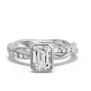 Image for Emerald Classic Bezel Ring with Rope Pave band