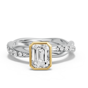 Image for Emerald Classic Bezel Ring with Rope Pave band