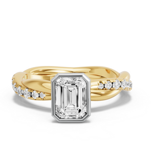 Image for Emerald Classic Bezel Ring with Rope Pave band